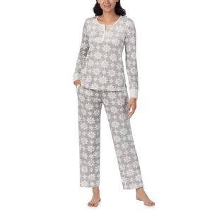 Nautica Women’s Fleece Henley Pajama Set – Grey Snowflake