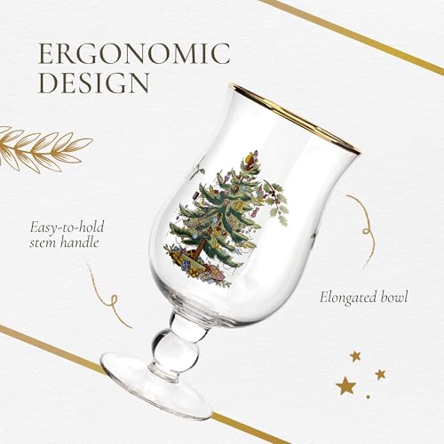 Spode Christmas Tree Gold-Rimmed Holiday Tulip Glasses Set - Image 6