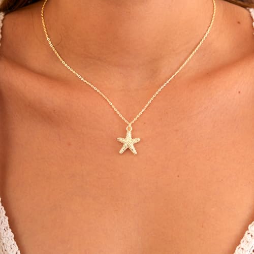 Dainty Starfish Charm Necklace - 14K Gold Plated Beach Jewelry - Image 2