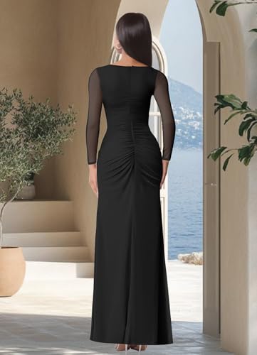 Elegant Black Bodycon Maxi Dress with Slit & Ruched - Image 3