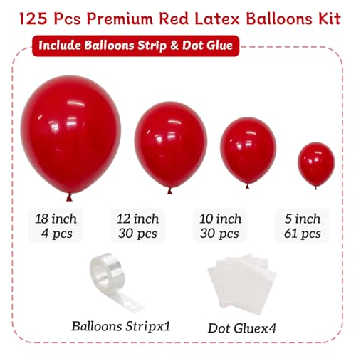 Red Balloon Arch Kit - 125 Pcs Mixed Size Balloons - Image 3