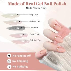 Yibosoar Gold Pink Glossy Short Round Reusable Press On Nails