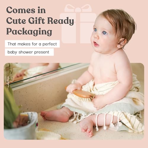 Ullabelle Baby Hair Brush & Comb Set - Soft Natural Wood (Pink) - Image 5