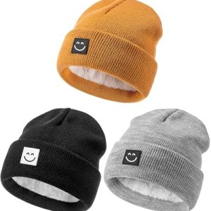 Baby Winter Beanie Hats 3-Pack – Cute Smiley Face Design