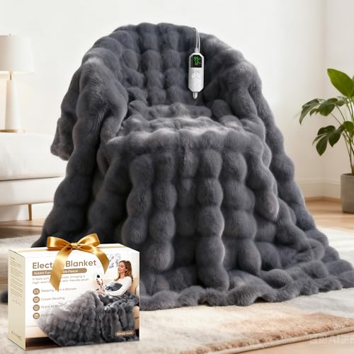 Luxury Faux Fur Heated Blanket - 8 Heat Settings & Auto-Off