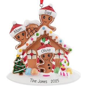 Personalized Gingerbread House Family 3 Christmas Ornament