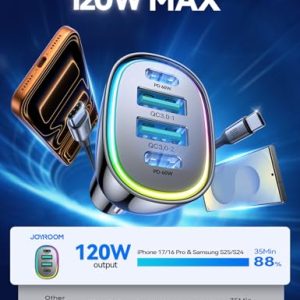 120W Dual PD USB-C Car Charger for iPhone & Galaxy Fast Charge