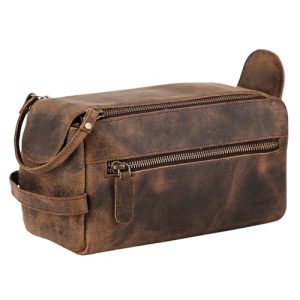 KOMALC Premium Buffalo Leather Unisex Toiletry Bag