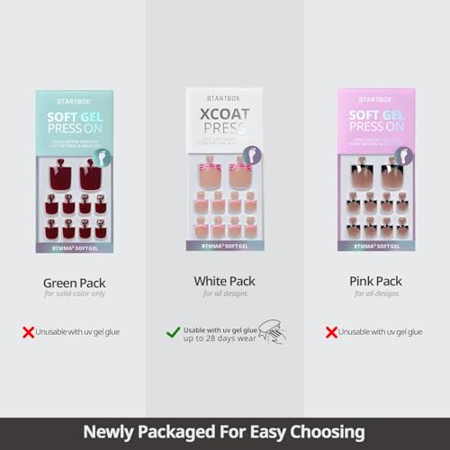 BTArtbox Lamp-Curable French Tip Square Press On Toenails - Image 6