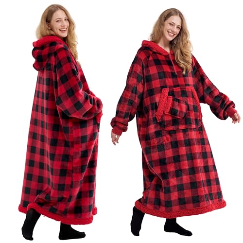 Giggling Getup Plaid Wearable Blanket Hoodie with Pocket
