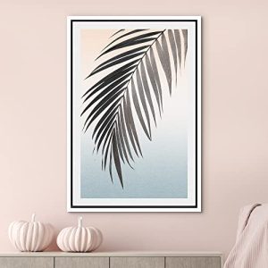 Framed Duotone Tropical Palm Leaf Canvas Wall Art 16×24