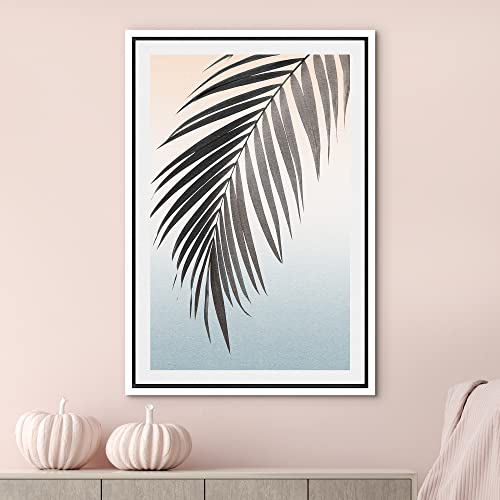 Framed Duotone Tropical Palm Leaf Canvas Wall Art 16x24 - Image 2
