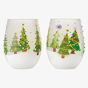 Christmas Tree Holiday Stemless Wine & Water Glasses (Set of 2)