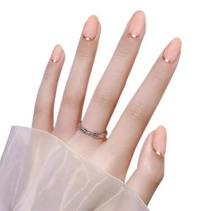 Yibosoar Gold Pink Glossy Short Round Reusable Press On Nails