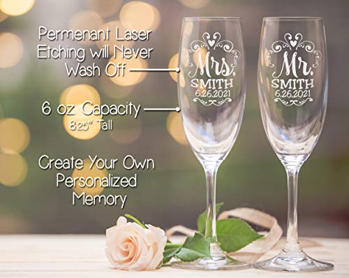 Mr Mrs Twisty Stem Champagne Flutes Set - Engraved Pair - Image 5