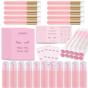 Lash Shampoo Bottles & Brushes Set – 52 Pcs Pink Kit