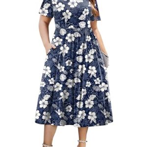 IN’VOLAND Women’s Plus Size A-Line Midi Dress with Pockets