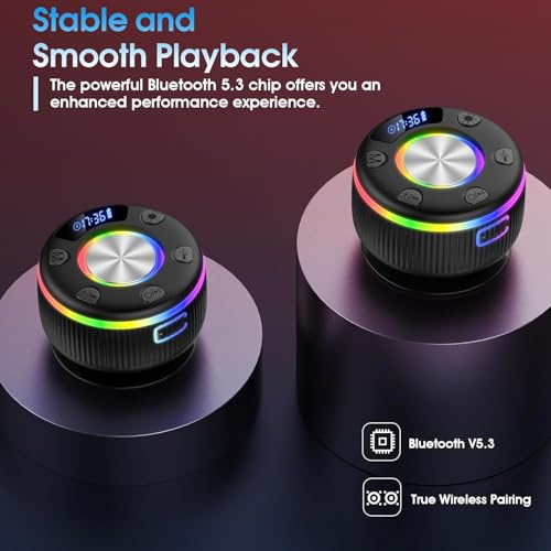 Bluetooth Shower Speaker with Time & RGB Lights - IP7 Waterproof - Image 3