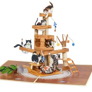 POPWOW 3D Cat Tree Pop Up Card – Funny Cat Lover Greeting Gift
