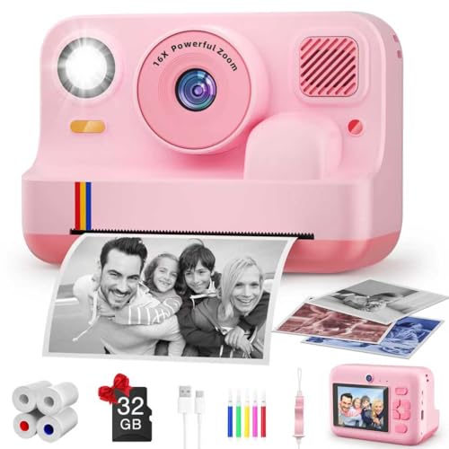 Kids Instant Print Camera 1080P Video & Dual-Lens Selfie