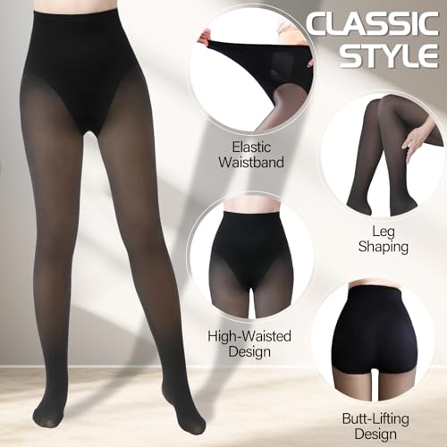 Delcast 2 Pairs Women's Fleece Lined Tights - Winter Warm - Image 5