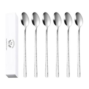 8.4″ Hammered Long Handle Stainless Steel Spoons, Set of 6