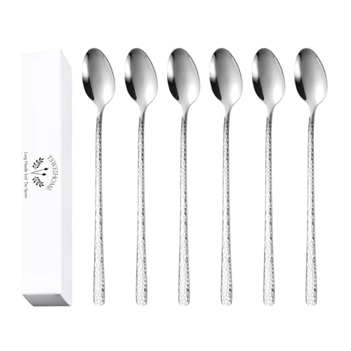 8.4" Hammered Long Handle Stainless Steel Spoons, Set of 6