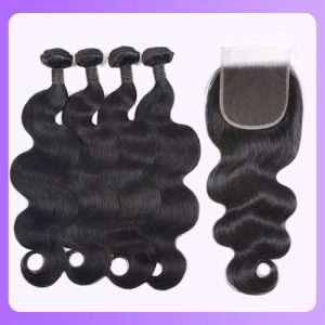 DDODLA Body Wave Human Hair Bundles with HD Lace Closure