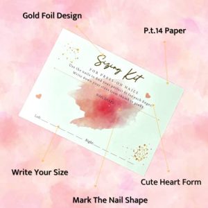 30-Pack Pink Gold Foil Press On Nail Sizing Kit Cards