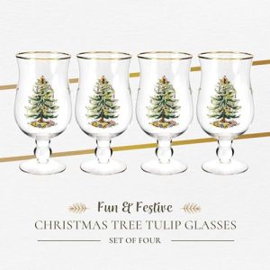 Spode Christmas Tree Gold-Rimmed Holiday Tulip Glasses Set