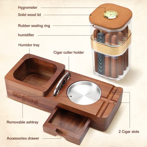 SEMKONT Cigar Humidor & Ashtray Set - Wooden Gift for Men - Image 4