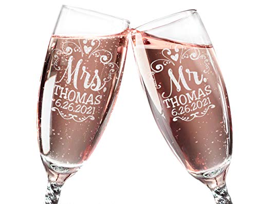 Mr Mrs Twisty Stem Champagne Flutes Set - Engraved Pair
