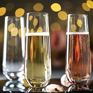 KooK Stemless Champagne Flutes Set of 8 – 9.4oz Dishwasher Safe