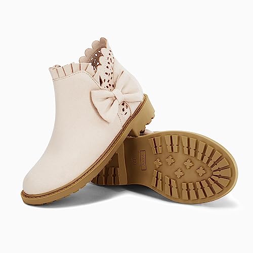 Coutgo Girls' Bow Ankle Boots - Ruffled Chunky Heel Booties - Image 4