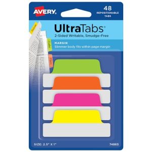 Avery Margin Ultra Tabs – Assorted Neon, 48 Count