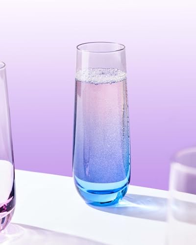 ColoVie Stemless Champagne Glasses Set of 6, Colored Flutes - Image 9