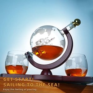 Whiskey Decanter Globe Set with Glasses – Unique Gift for Men
