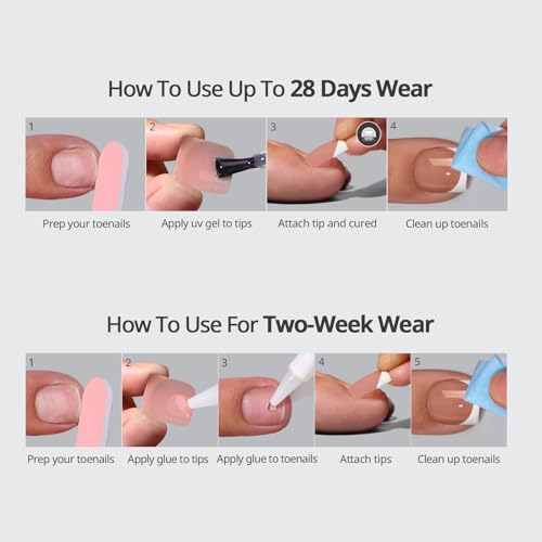 BTArtbox Lamp-Curable French Tip Square Press On Toenails - Image 7