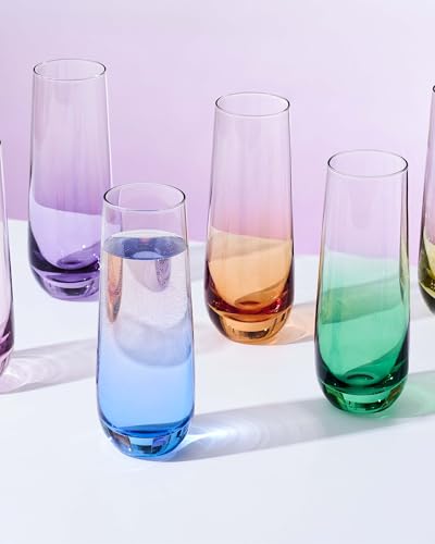 ColoVie Stemless Champagne Glasses Set of 6, Colored Flutes - Image 8