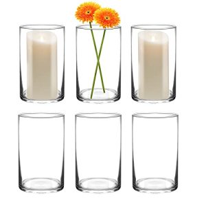 6-Pack 6″ Tall Clear Glass Cylinder Vases for Centerpieces