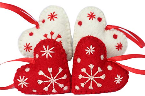 Handmade Wool Heart Ornaments Set of 4 - Eco-Friendly Decor - Image 4