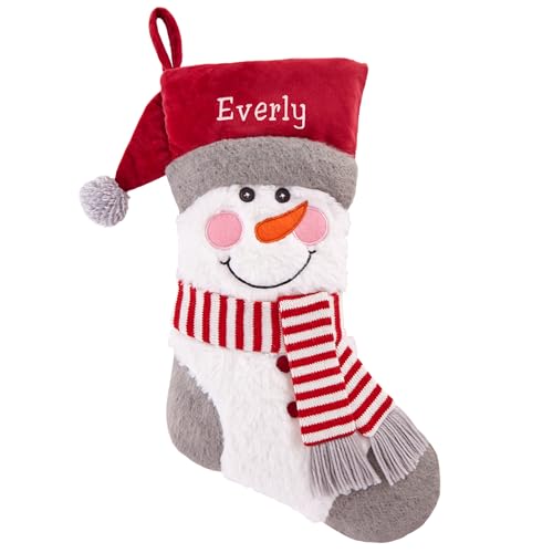 Personalized Christmas Stocking - Embroidered Snowman Decor