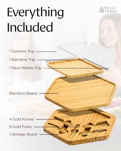 Premium Bamboo Cheese Board & Knife Set - Gold Cutlery - Image 5
