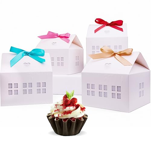 House Shaped Gift Boxes with Ribbons - 20 Pcs