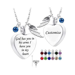 Personalized Urn Necklace for Ashes – Angel Wing & Birthstone Keepsake