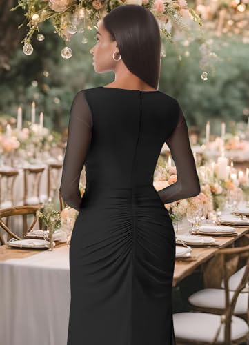 Elegant Black Bodycon Maxi Dress with Slit & Ruched - Image 6