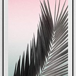 Framed Pastel Duotone Tropical Palm Leaf Art 24×36 – White