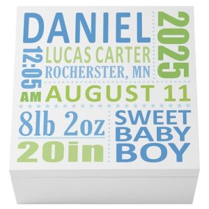Personalized New Baby Keepsake Box for Boys – Memento Storage