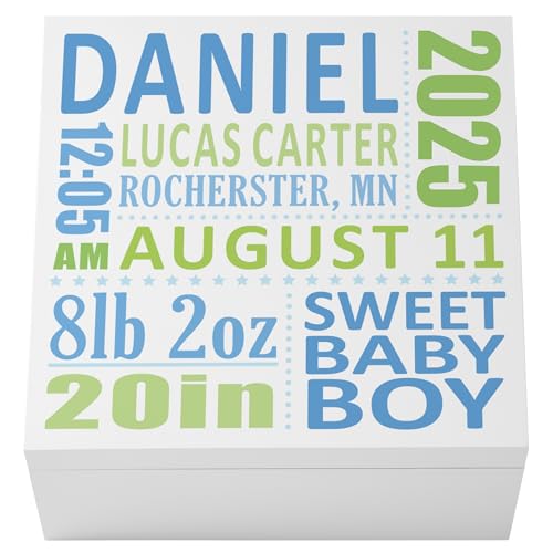 Personalized New Baby Keepsake Box for Boys - Memento Storage