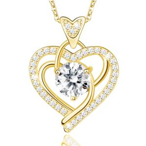 Moissanite Heart Pendant Necklace – 14K Gold Plated